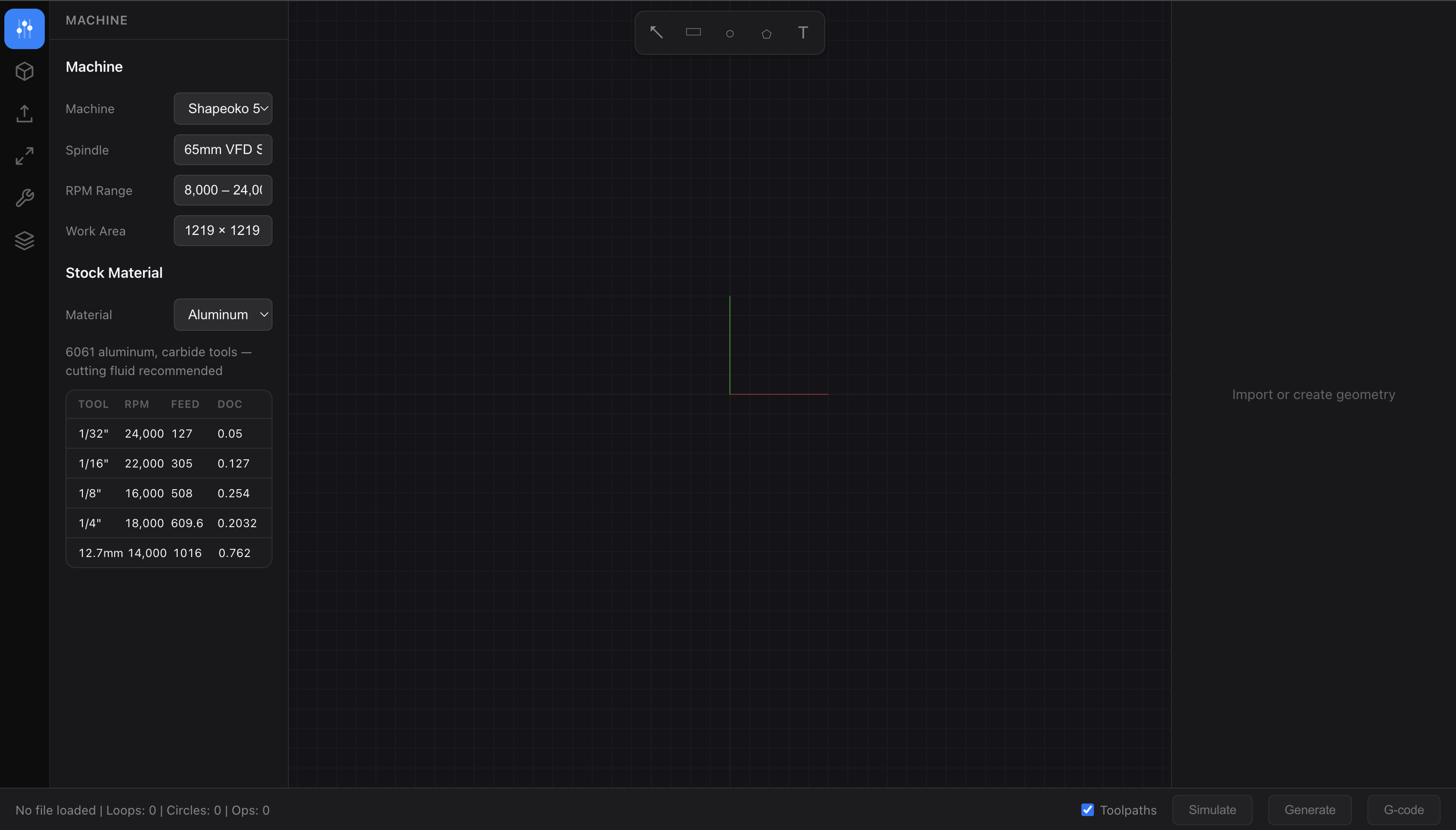 CAM machine and stock settings