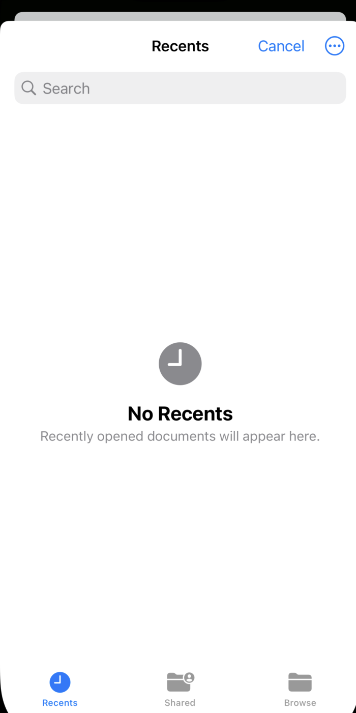Recent documents in the iOS file picker