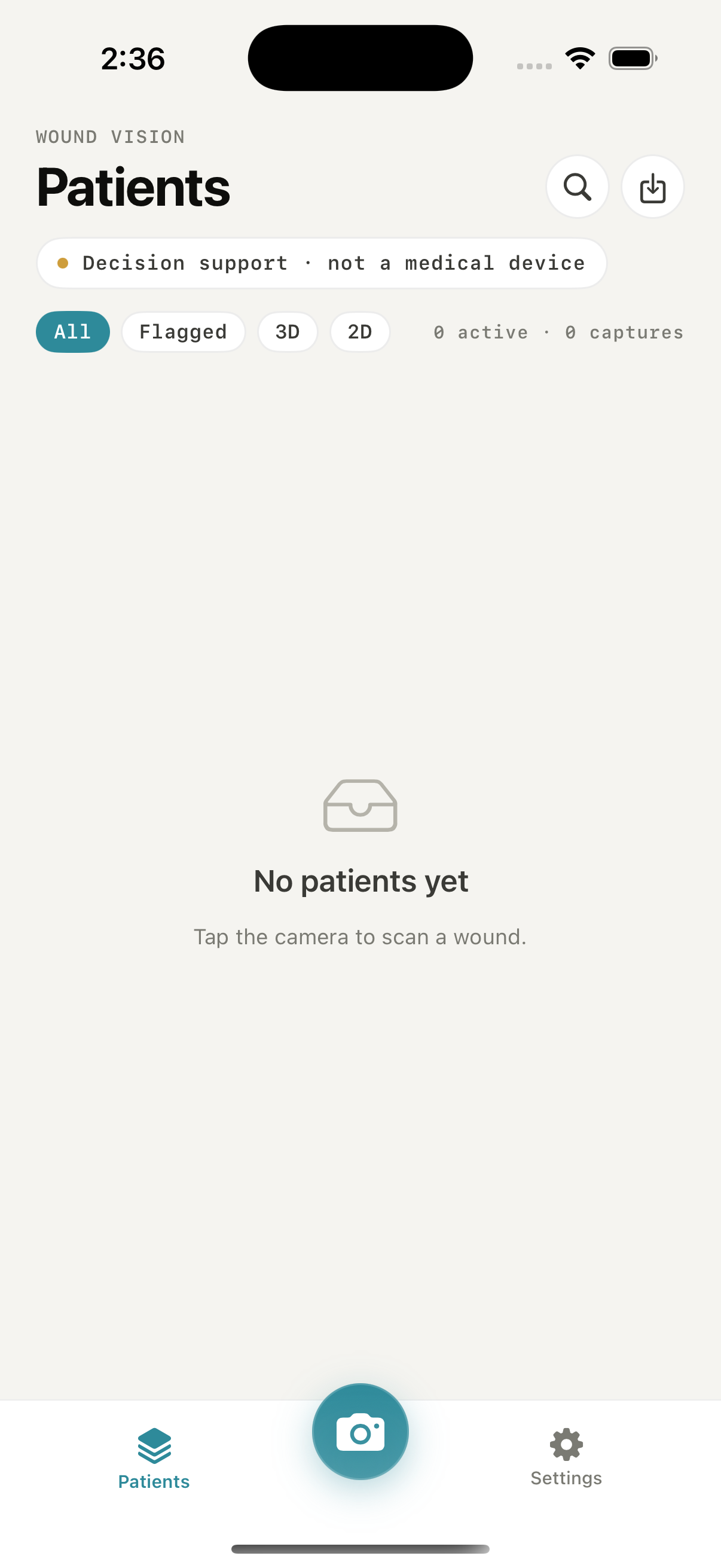 Wound Vision patient workspace on iPhone